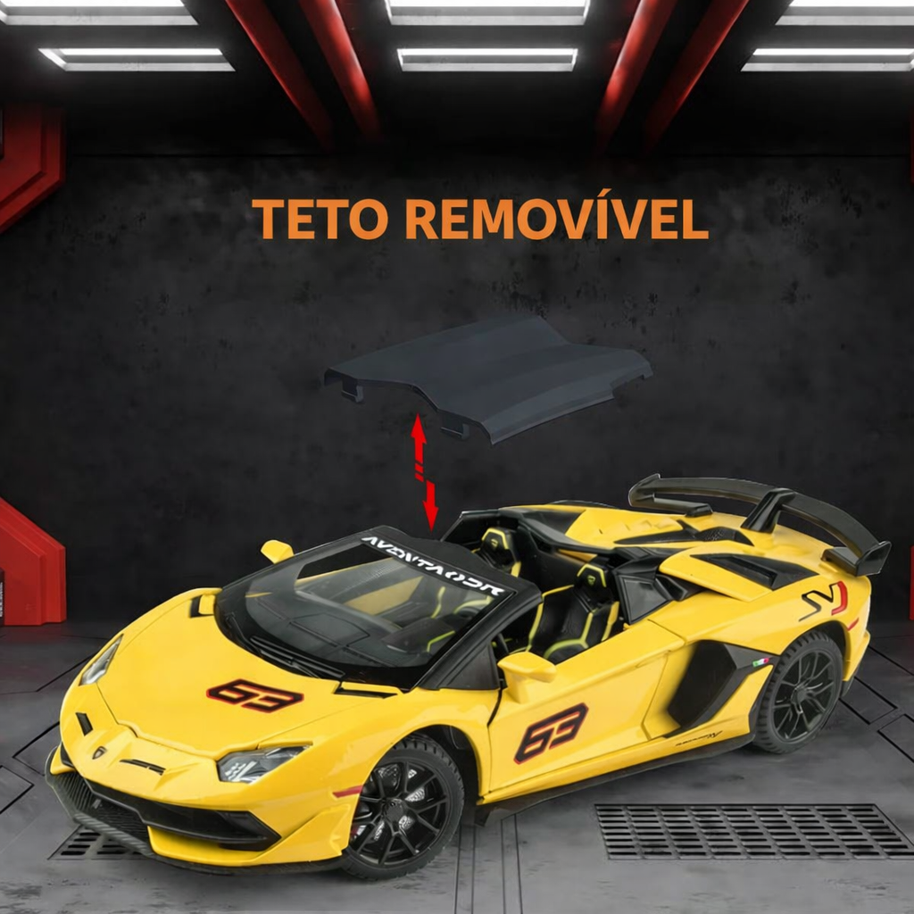 Miniatura Lamborghini Aventador SVJ63 1:24 em Metal com Som e Luz