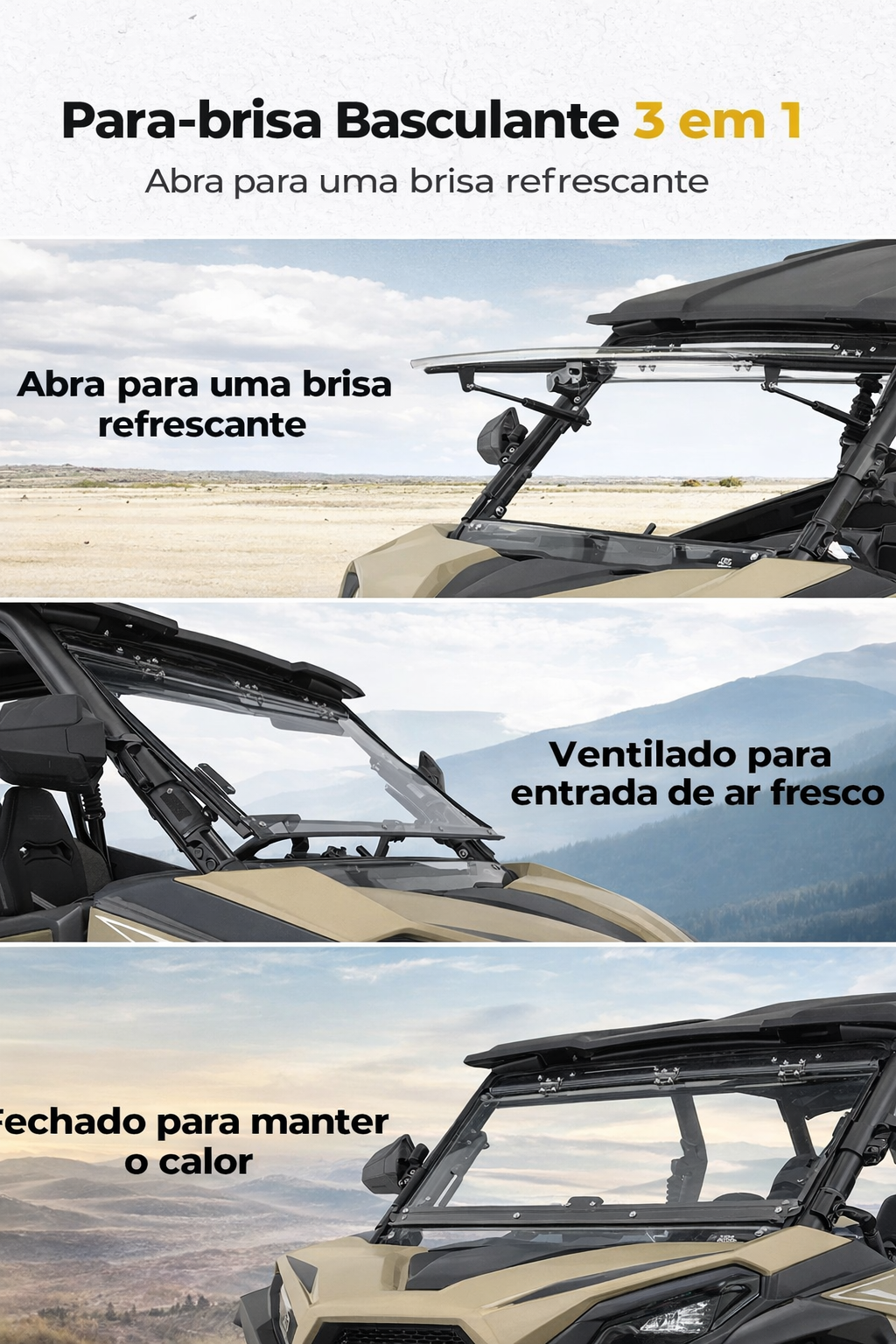 Parabrisa Dianteiro Basculante 3 em 1 para CFMOTO ZForce 950 e 800 Trail 2023-2025