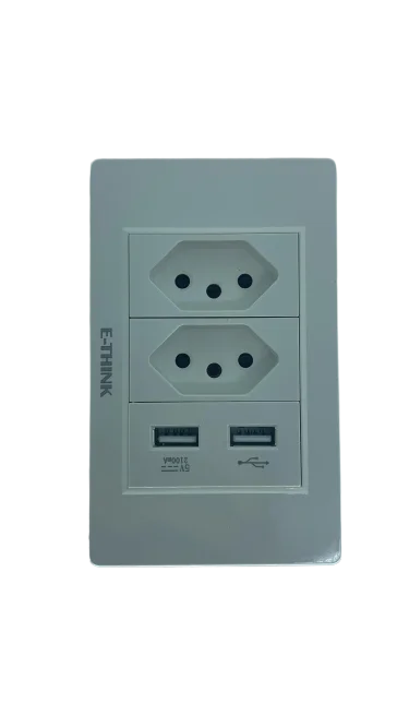 Tomada Dupla 10A + USB 5V 2A Padrão C & EE com Acabamento Espelhado