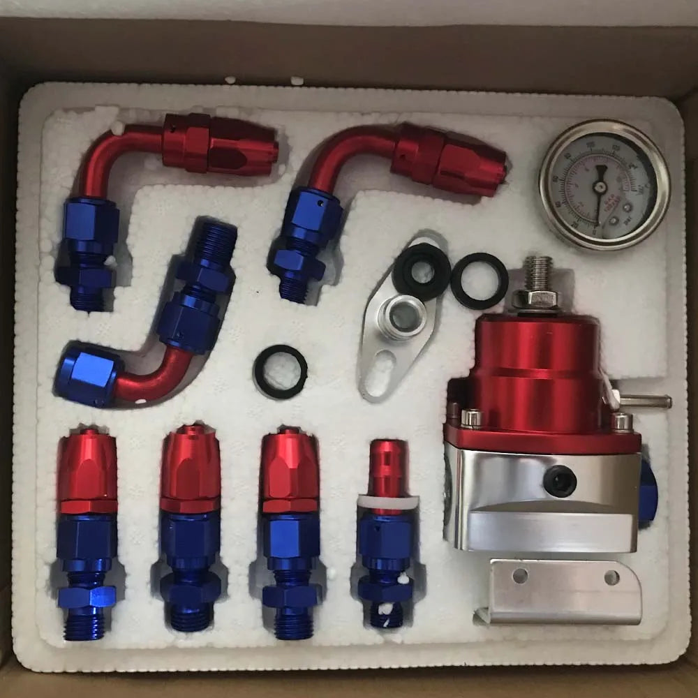 Regulador de Pressão de Combustível Universal com Manômetro Mangueiras AN6 Inox e Kit de Conectores