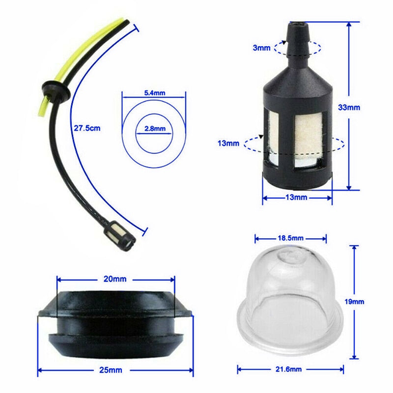 Kit 5 Mangueiras + Filtros de Combustível e Bulbo Universal para Roçadeiras