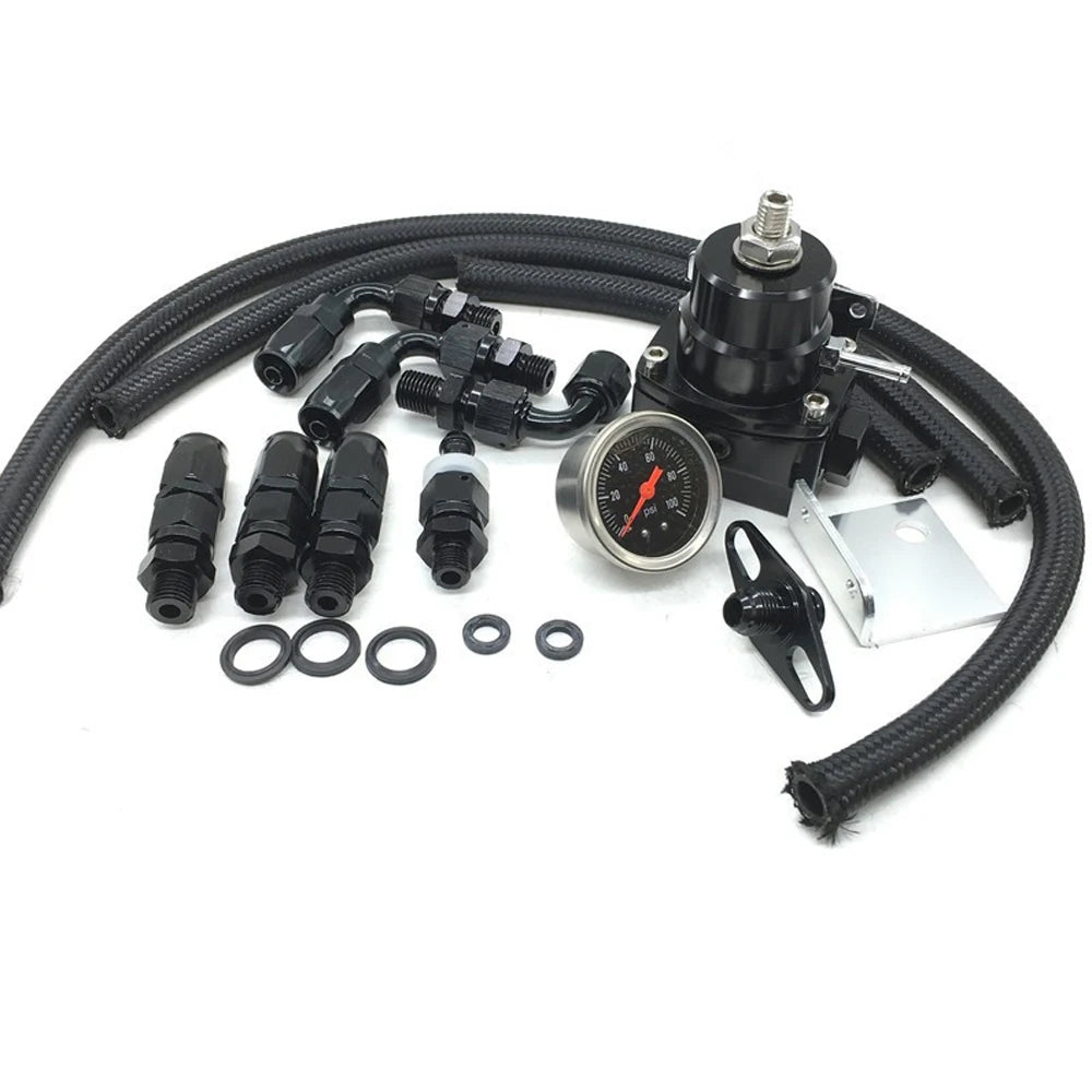 Regulador de Pressão de Combustível Universal com Manômetro Mangueiras AN6 Inox e Kit de Conectores