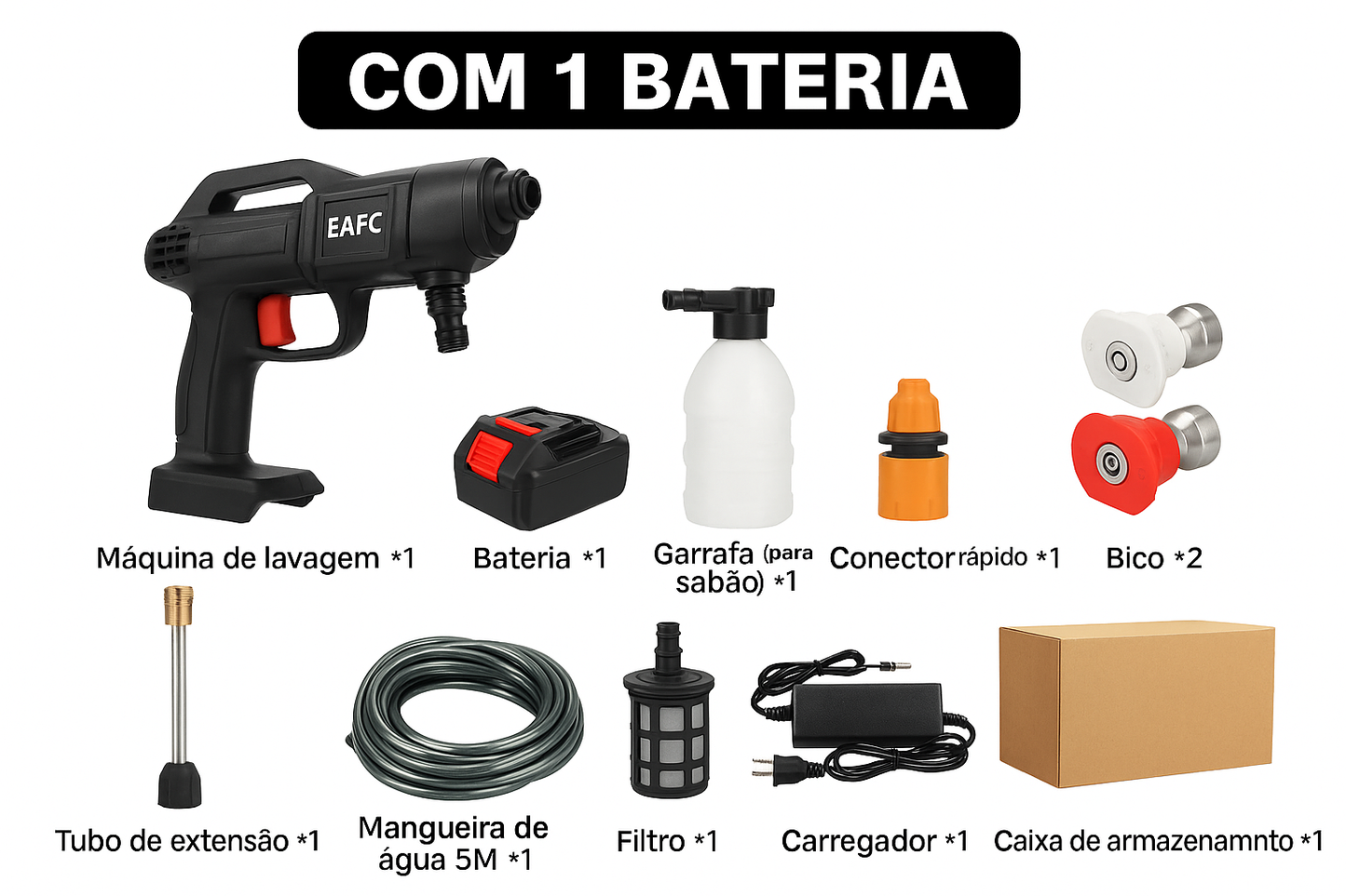 Lavadora de Alta Pressão Sem Fio 1500W | Máquina de Lavagem com Pistola de Água | Compatível com Bateria Makita 18V