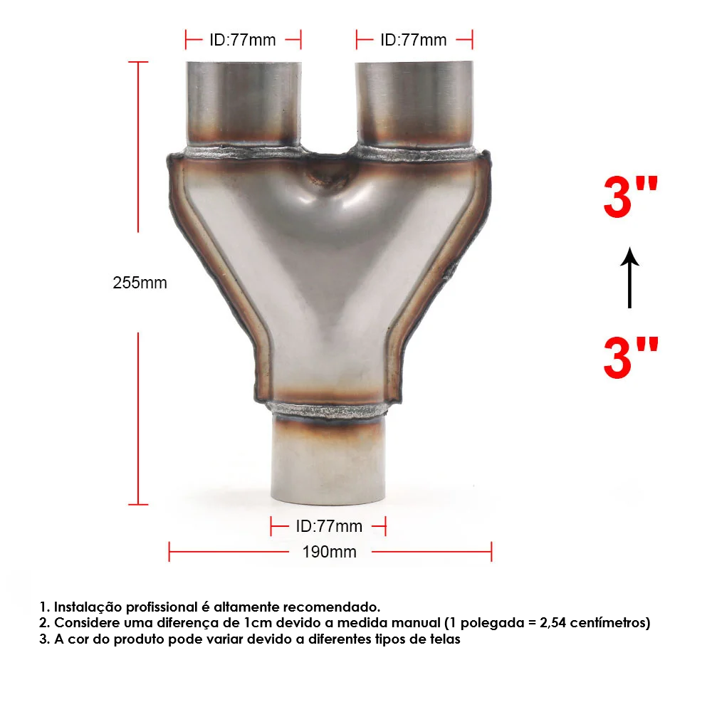 Adaptador Universal de Escapamento para Carros Y-Pipe Aço Inoxidável Conector de Tubo de 3 Vias Cone