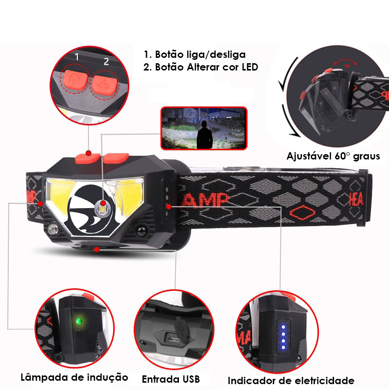 Lanterna LED Multifuncional com 8 Modos para Camping Pescas e Atividades