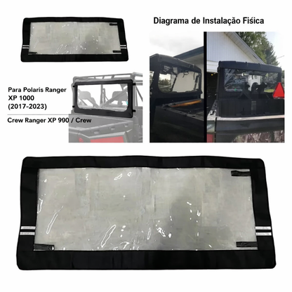 Parabrisa Traseiro para Polaris Ranger XP 1000 / Crew 2017 a 2023 Lona 600D com PVC Transparente