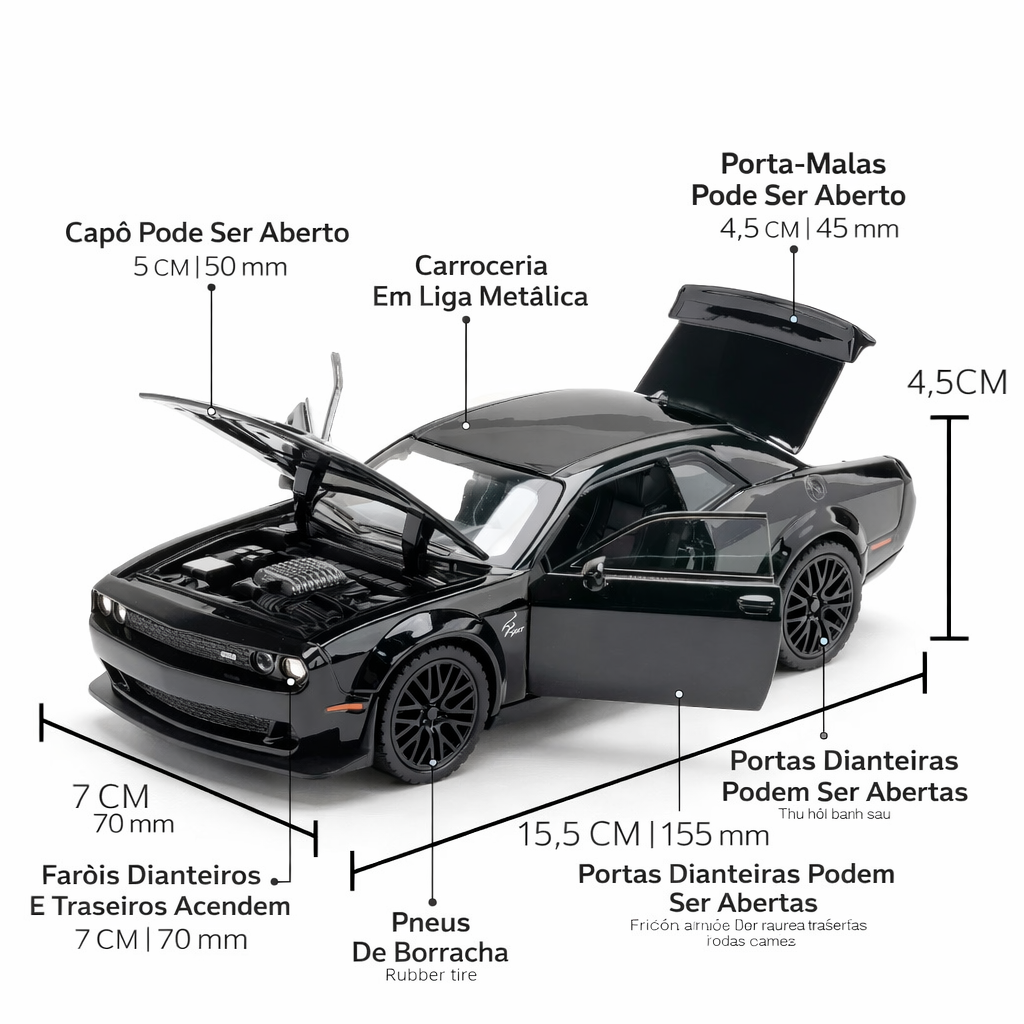 Miniatura Challenger Hellcat Redeye 1:32 em Metal com Som e Luz Maisto