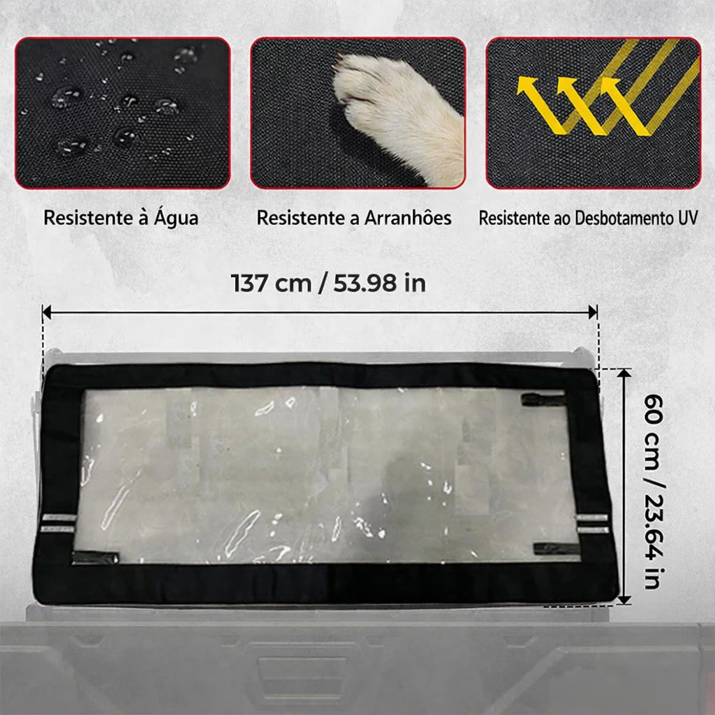 Parabrisa Traseiro para Polaris Ranger XP 1000 / Crew 2017 a 2023 Lona 600D com PVC Transparente