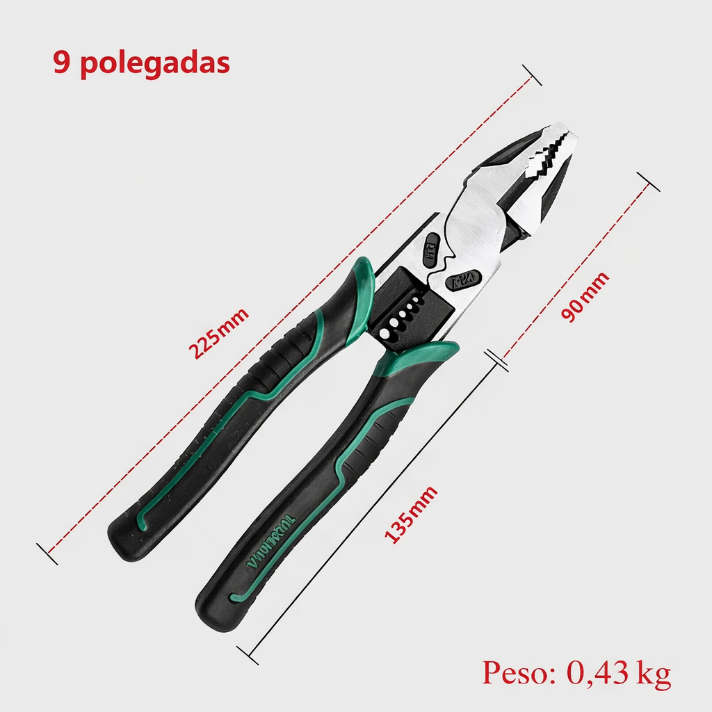 Alicate Multifuncional Universal 8" e 9" em Aço Carbono CR-V para Corte, Decapagem e Crimpagem