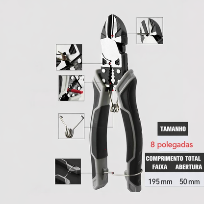 Alicate Multifuncional Universal 8" e 9" em Aço Carbono CR-V para Corte, Decapagem e Crimpagem