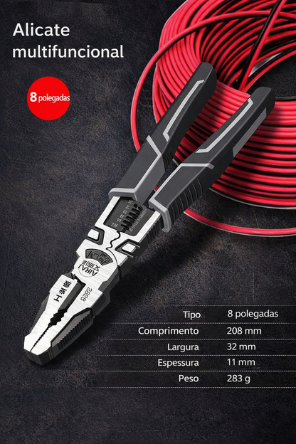 Alicate Multifuncional Universal 7" / 8" / 9" em Aço Carbono CR-V para Corte, Decapagem e Crimpagem