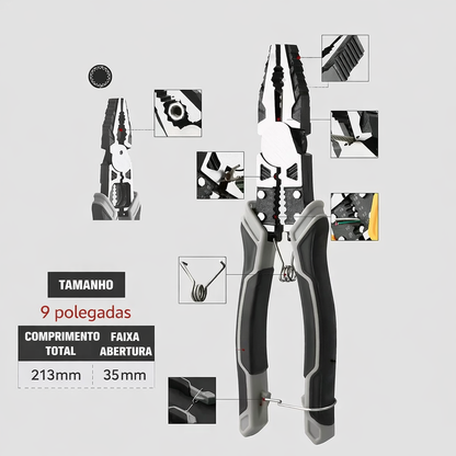 Alicate Multifuncional Universal 8" e 9" em Aço Carbono CR-V para Corte, Decapagem e Crimpagem