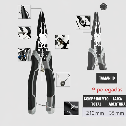 Alicate Multifuncional Universal 8" e 9" em Aço Carbono CR-V para Corte, Decapagem e Crimpagem