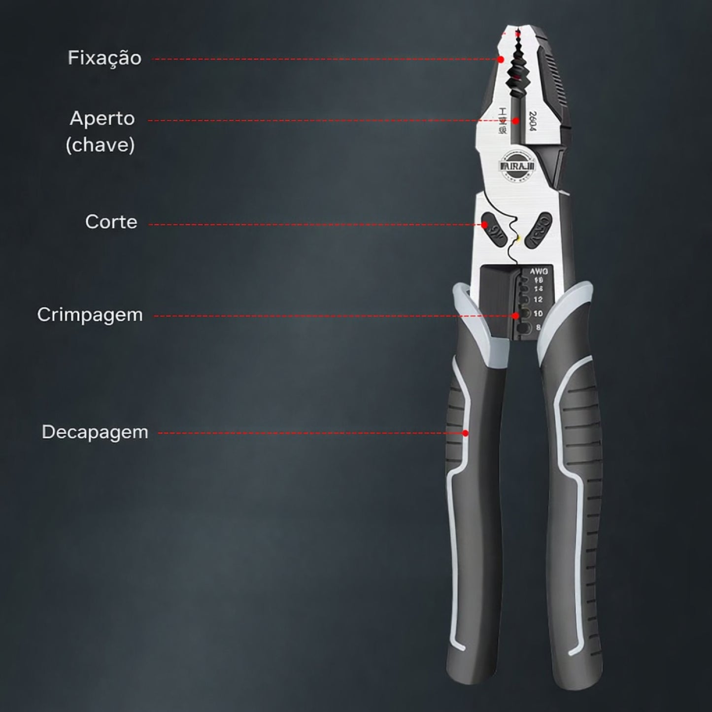 Alicate Multifuncional Universal 7" / 8" / 9" em Aço Carbono CR-V para Corte, Decapagem e Crimpagem