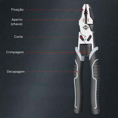 Alicate Multifuncional Universal 7" / 8" / 9" em Aço Carbono CR-V para Corte, Decapagem e Crimpagem