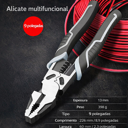 Alicate Multifuncional Universal 7" / 8" / 9" em Aço Carbono CR-V para Corte, Decapagem e Crimpagem
