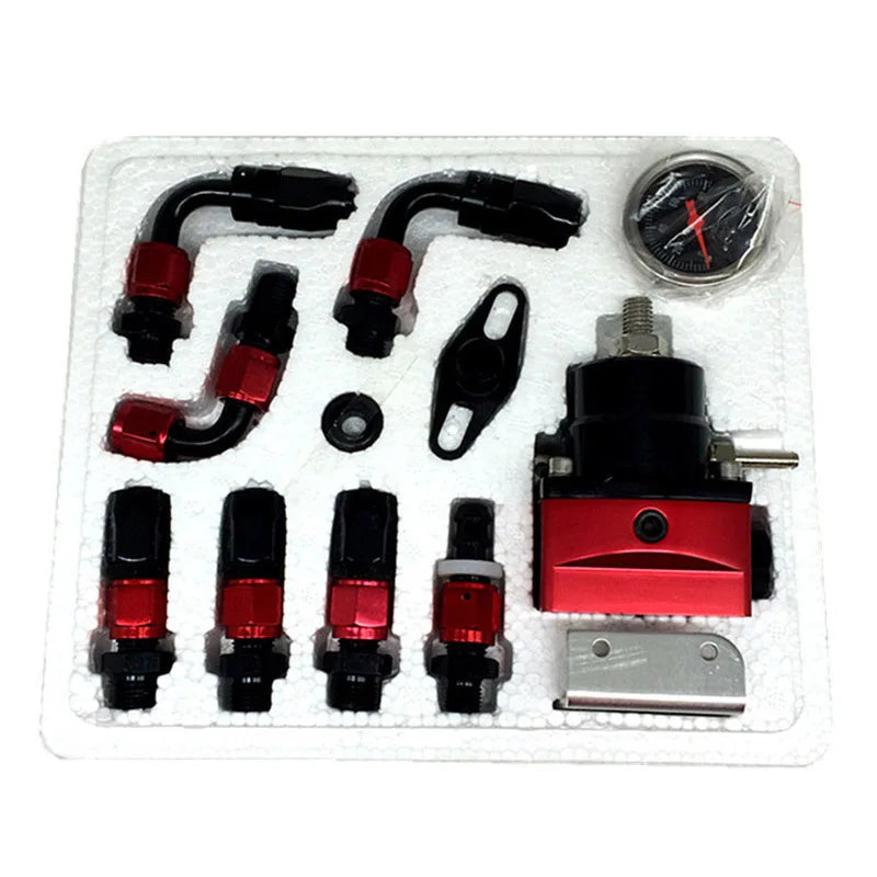 Regulador de Pressão de Combustível Universal com Manômetro Mangueiras AN6 Inox e Kit de Conectores