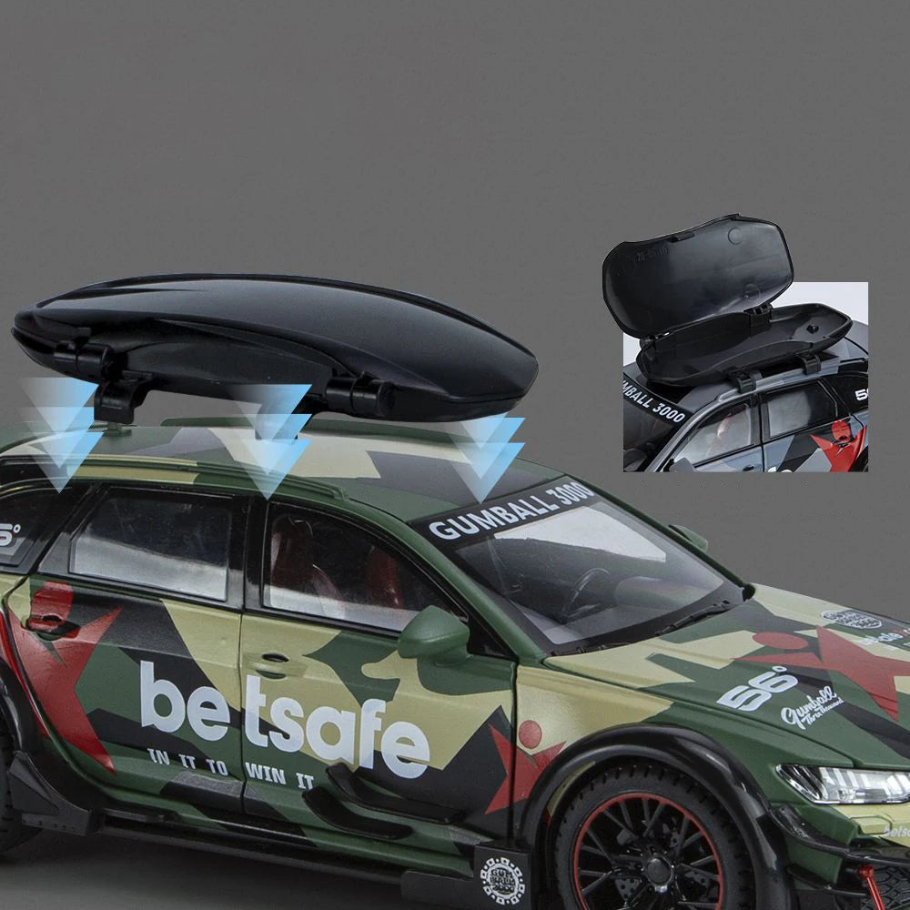 Miniatura RS6 DTM Modificado 1:24 em Metal com Som, Luz e Direção nas Rodas