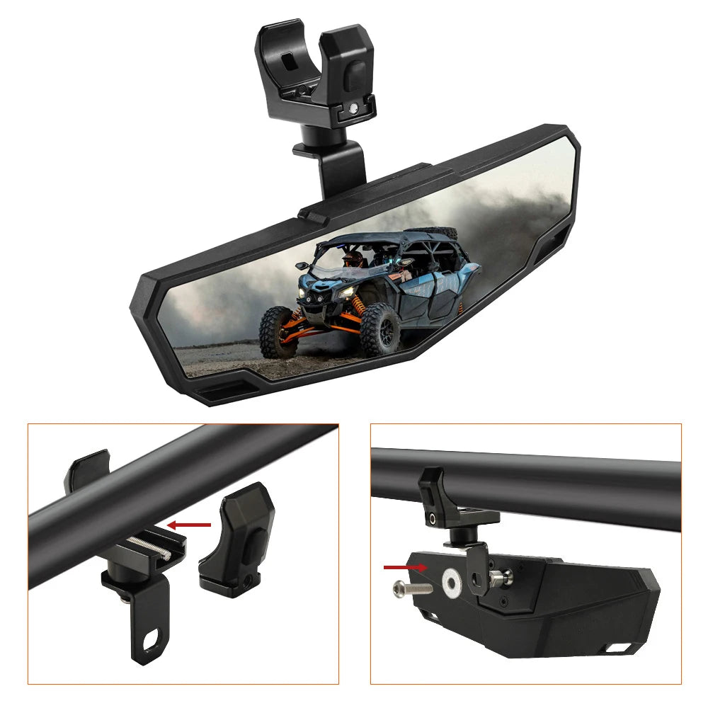 Espelho Retrovisor Central UTV com Braçadeira Ajustável 1.5"-2" Compatível com Polaris, Can-Am, Kawasaki e mais