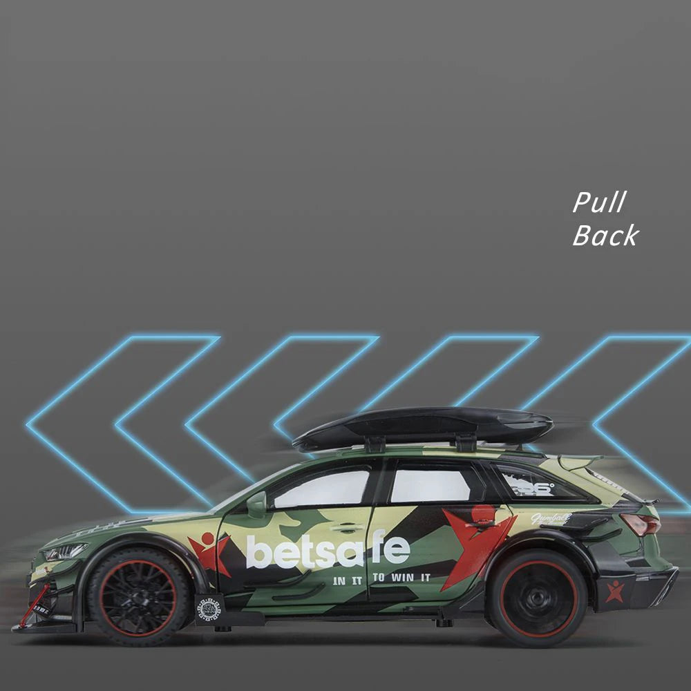 Miniatura RS6 DTM Modificado 1:24 em Metal com Som, Luz e Direção nas Rodas