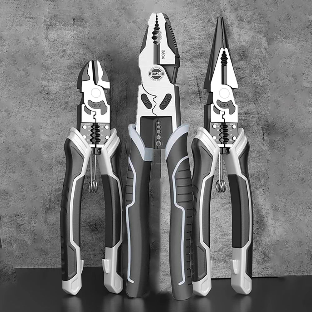 Alicate Multifuncional Universal 8" e 9" em Aço Carbono CR-V para Corte, Decapagem e Crimpagem