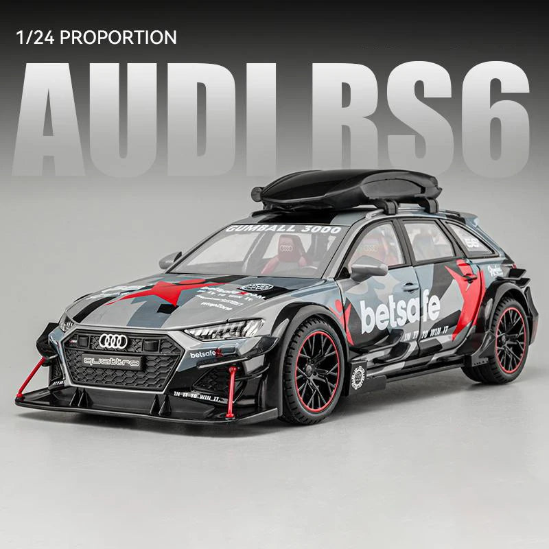 Miniatura RS6 DTM Modificado 1:24 em Metal com Som, Luz e Direção nas Rodas