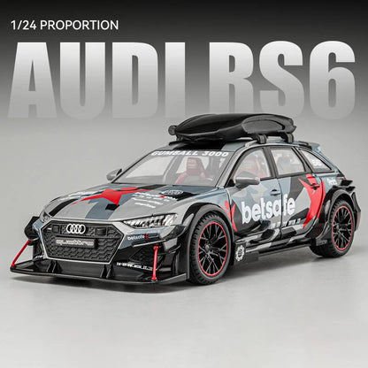 Miniatura RS6 DTM Modificado 1:24 em Metal com Som, Luz e Direção nas Rodas