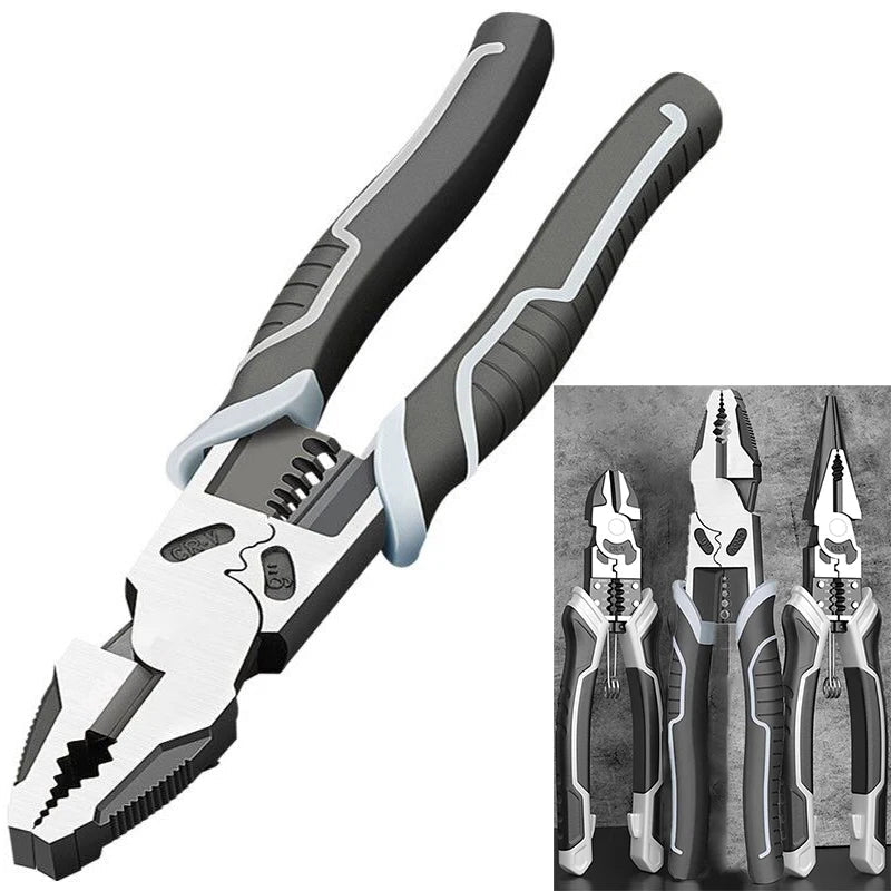 Alicate Multifuncional Universal 8" e 9" em Aço Carbono CR-V para Corte, Decapagem e Crimpagem