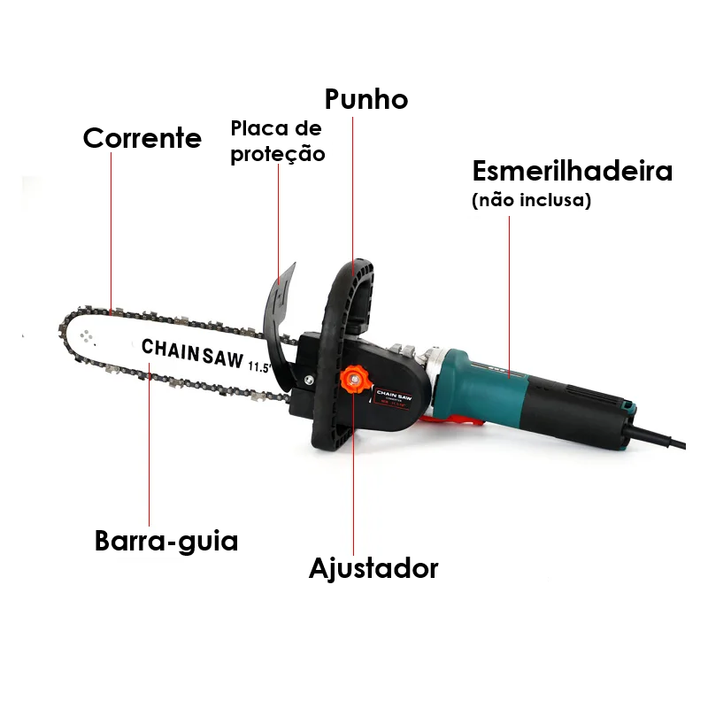 Acessório de Motosserra 11,5” para Esmerilhadeira - Ajustável Portátil